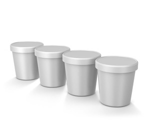 White Ice Cream Tub On Isolated White Background, Realistic Rendering Of Ice Cream Tub, Ready For Design, 3D Illustration