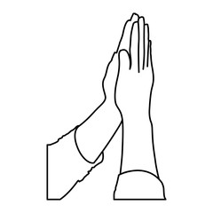 monochrome contour of hands together for praying vector illustration