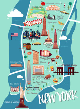 Naklejki Mapa ilustracja Manhattan Nowy Jork
