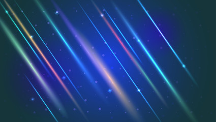 Abstract bright motion background with blurred light rays and lens flare. Dynamic digital, technology backdrop for breaking news or cover. Vector illustration.