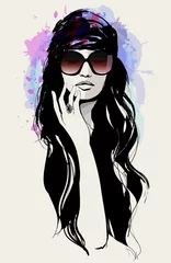 Foto auf Acrylglas Zeichnung einer schönen Frau mit Sonnenbrille © Isaxar