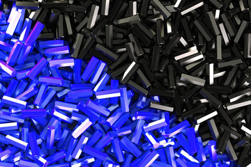 A pile symmetrically distributed black and blue hexagon details