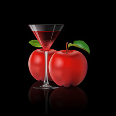 Apple juice and fresh apple isolated on back background