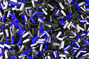 A pile of black, white and blue hexagon details