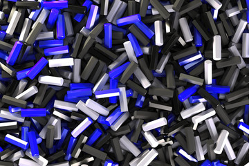 A pile of black, white and blue hexagon details