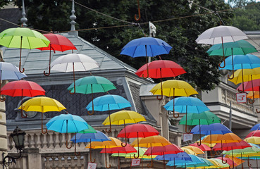 Fototapeta na wymiar Many colored umbrellas