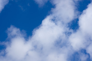 Evening clouds on the background of the blue sky.