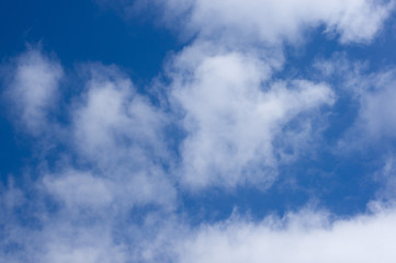 Evening clouds on the background of the blue sky.