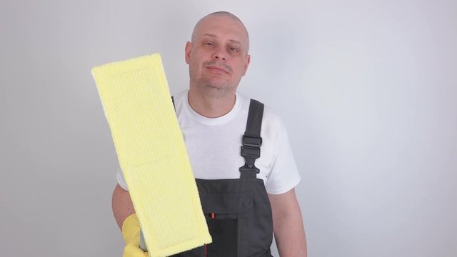 Funny cleaner shows thumb up
