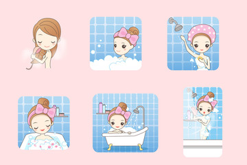 cartoon woman taking bath