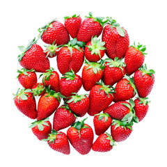 Circle made from red ripe strawberry on a white background. Isolated