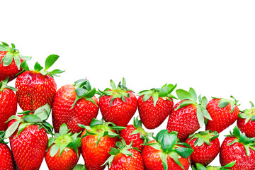 Frame of red ripe strawberries on a white background. Isolated