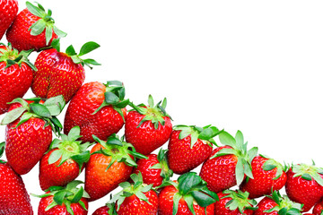 Frame of red ripe strawberries on a white background. Isolated