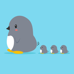 penguin babies following their mother vector illustration
