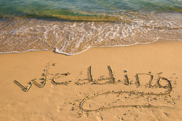 Season of wedding. Summer trips to the sea. Concept of leisure and wedding. inscription 