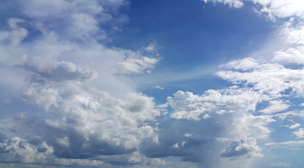 Clear blue sky with soft white clouds