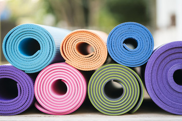 close up of colorful yoga mat