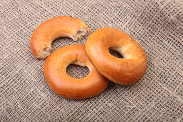 Fresh authentic New York style bagel isolated on Canvas cloth background