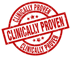 clinically proven round red grunge stamp