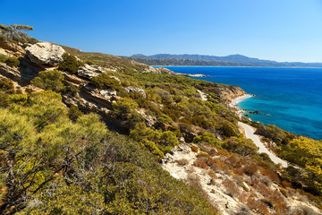 Fototapeta na wymiar beautiful views of the coast of island of Rhodes Greece