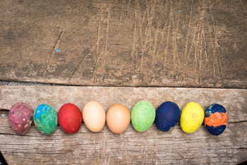 Easter eggs on wooden background 