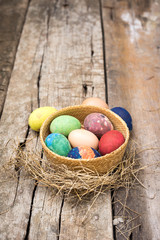 Easter eggs on wooden background 