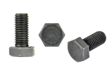 Black metal hex bolt isolated on white background