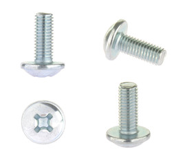 Metal bolt with phillips head drive, isolated on white background