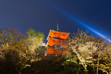 night light up at Kiyomizu-dera temple, Kyoto, Japan.