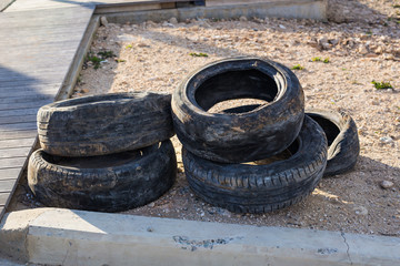 Old tires on the ground