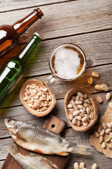 Lager beer and snacks