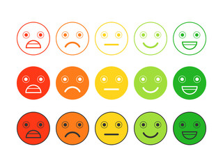 Colored flat icons of emoticons.Different emotions, moods.