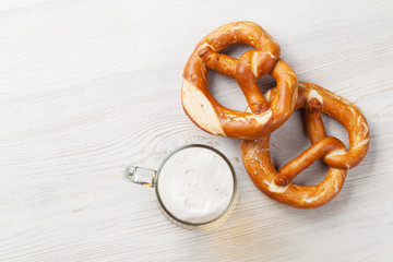 Lager beer and pretzel