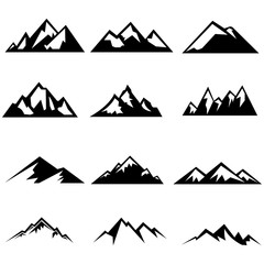 Obraz premium Zestaw sylwetki gór. Makiety do tworzenia logo, odznak i emblematów. Ilustracji wektorowych