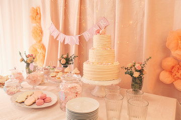 Candy bar. Table with different sweets for party