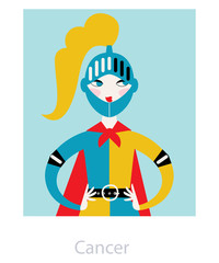 Cancer horoscope sign a knight woman. Vector illustration.