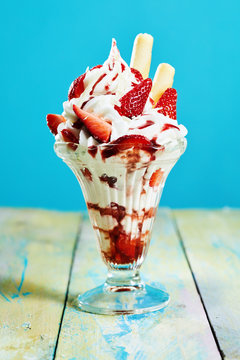 Gourmet strawberry and ice cream parfait dessert
