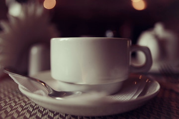 cup of tea or coffee in a cafe serving breakfast table