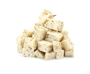 Tasty spice cheese isolated on white