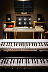 Fototapeta na wymiar piano and keyboard in digital recording studio, music background