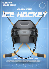 Poster Template of Ice Hockey Tournament. Cup and Trophy Games. Advertising. Sport Event Announcement. Vector Illustration.