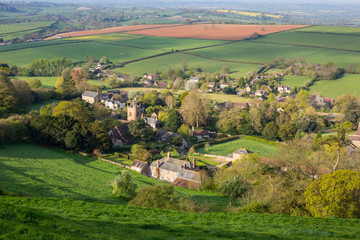 High view of Corton Denham, a traditional village in Somerset, England, UK
