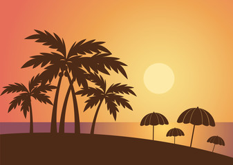 Obraz na płótnie Canvas Beach summer with trees lanscape sea scenery sunset scenery vector
