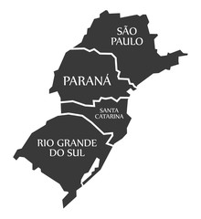 Sao Paulo - Parana - Santa Catarina - Rio Grande do sul Map Brazil illustration - obrazy, fototapety, plakaty