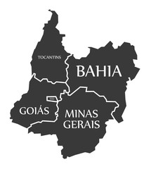 Tocantins - Bahia - Distrito Federal - Goias - Minas Gerais Map Brazil illustration