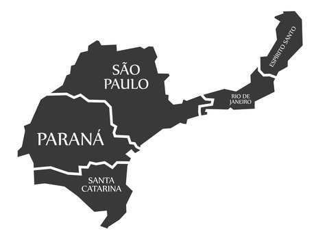 Santa Catarina - Parana - Sao Paulo - Rio de Janeiro - Espirito Santo Map Brazil illustration