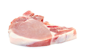 A fresh slice of  raw pork isolated on white background