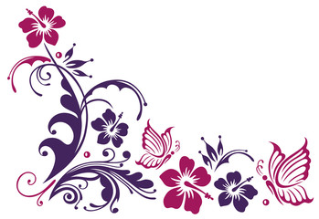 Florale Ranke mit Hibiskus und Schmetterlingen. Schönes Motiv im Sommer. © christine krahl