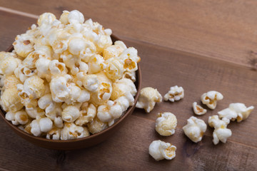 popcorn bowl on wooden