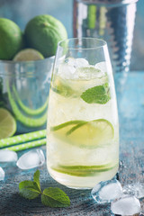 Mojito cocktail with lime and mint